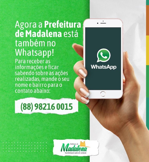 A Prefeitura de Madalena agora conta com WhatsApp!